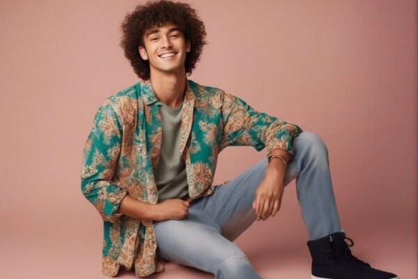 man have nice hairstyle wearing trendy high quality printed shirt