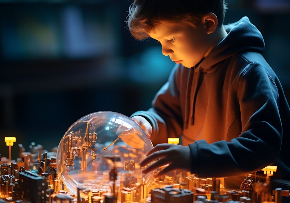 photoshoot with tilt shift style kid learning coding through 1