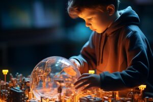 photoshoot with tilt shift style kid learning coding through 1