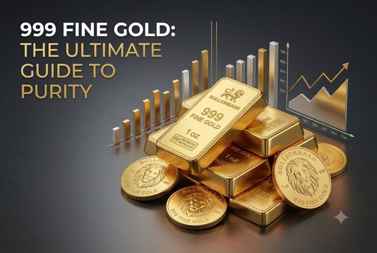 A high-quality stack of 999 Fine Gold bullion bars and coins featuring refinery hallmarks, used to explain gold purity standards for investors.