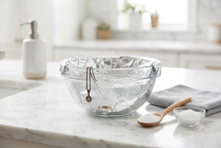 How to clean silver jewelry at home using baking soda and aluminum foil method
